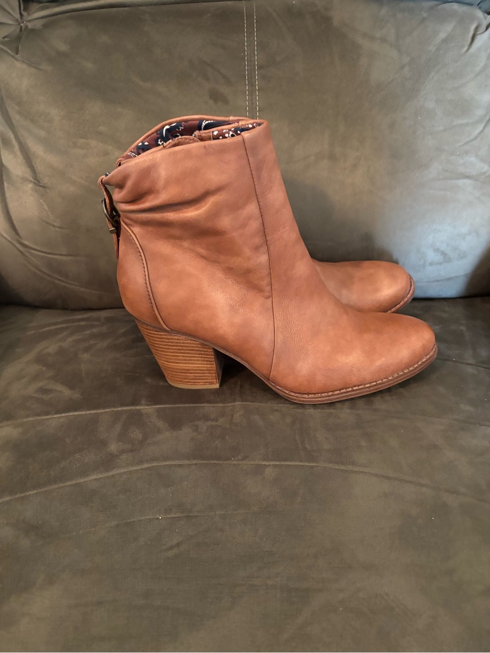 BareTraps Cognac Brown Ankle Booties with Paisley Lining